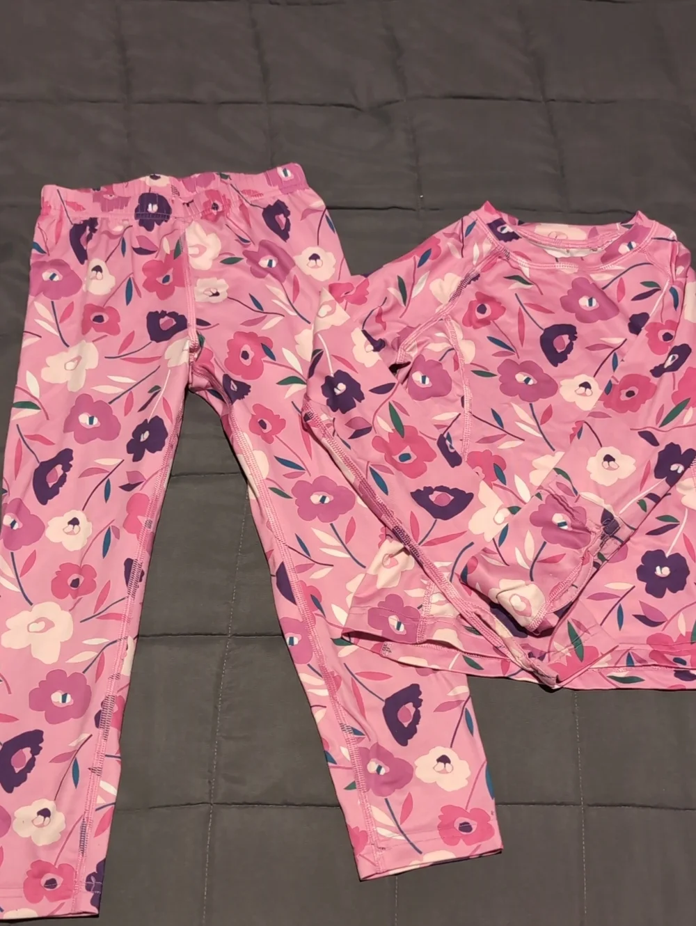 Lands' End Pink Floral Kids Pajama Set - Long Sleeve Top & Pants